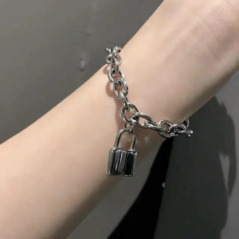 Punk Edelstahl Schloss Anhänger Armband Armband Chunky Link Kette Gothic Schloss Armreifen für Frauen Männer Mode Schmuck S485