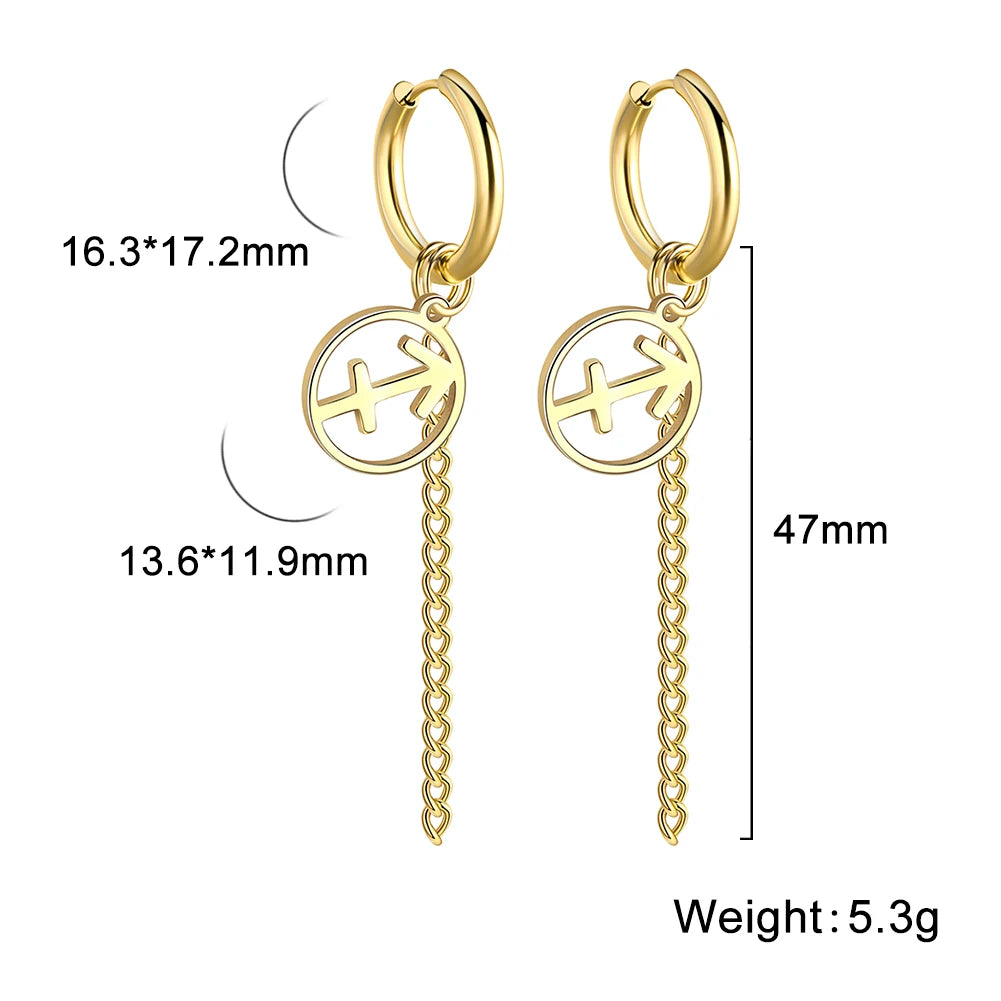 Amaxer Sternbild-Pin-Ohrringe, 12-Sternzeichen-Edelstahl, eleganter Quasten-Tropfenohrring, Widder, Stier, Jungfrau, Fische, für Frauen, Geschenk