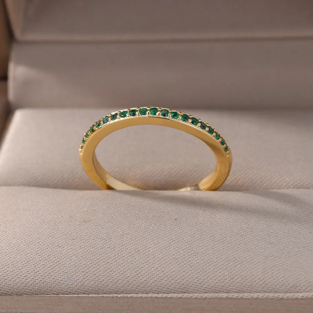 Mini Zirkon Grüne Ringe Für Frauen Edelstahl Gold Farbe Einstellbare Finger Ring Verlobung Hochzeit Weihnachten Schmuck Geschenk