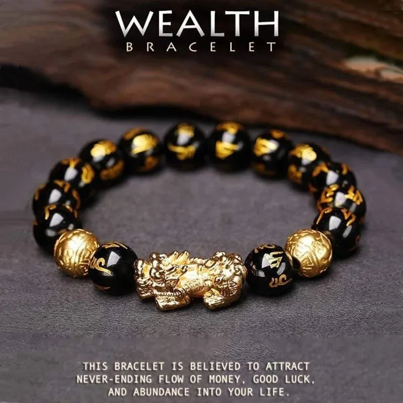 1 Stück schwarze Obsidian-Steinperlen, Pixiu-Armband für Reichtum, Glück, Glücksarmband für Damen und Herren