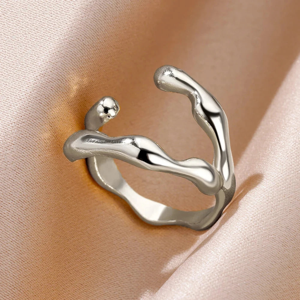 Edelstahl Ringe Für Frauen Männer Gold Farbe Hohl Weit Offenen Ring Weiblich Männlich Mode Hochzeit Party Finger Schmuck Geschenk 2024
