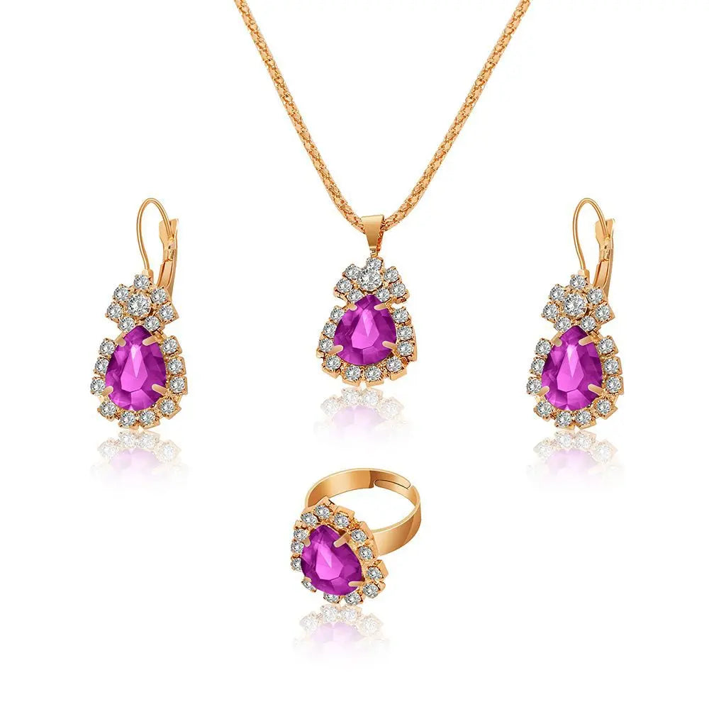 Blauer Kristall Ring Halskette Ohrringe Set Hochzeit Schmuck Sets für Bräute Anhänger Ohrringe für Mädchen Frauen Afrikanische Schmuck Sets