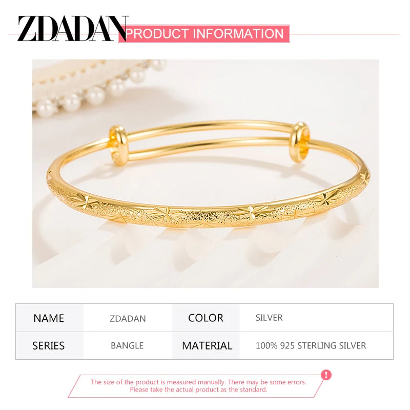 ZDADAN 925 Silber 18 Karat Gold Einfache Verstellbare Armband Armreif Für Frauen Hochzeit Mode Schmuck