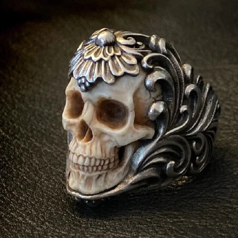 Horror-Totenkopf-Ring, Gothic-Schmuck, Hexenzubehör, heidnisch, 3D-Totenkopf, Alternative, Wikinger, verstellbar, Retro, Ring für Herren