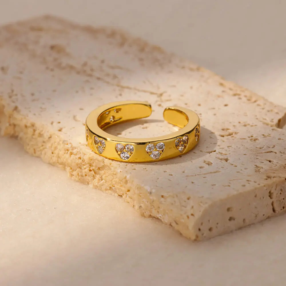 Zirkon Geometrische Herz Ringe Für Frauen Edelstahl Gold Farbe Ehering Luxus Ästhetischen Schmuck Paar Geschenk 2024