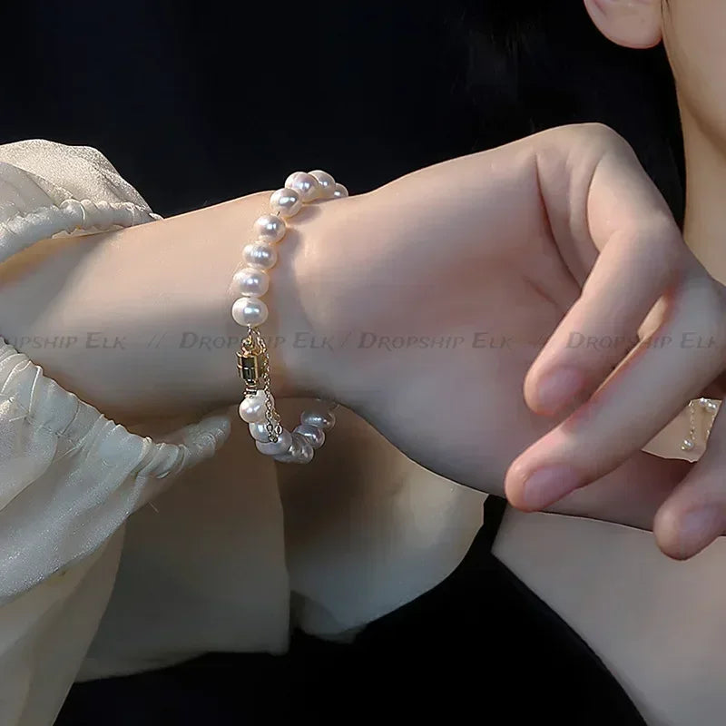 Elegantes natürliches Süßwasserperlen-Armband für Damen, magnetische Knöpfe, kreatives Design, Armband, Hochzeit, Schmuckzubehör