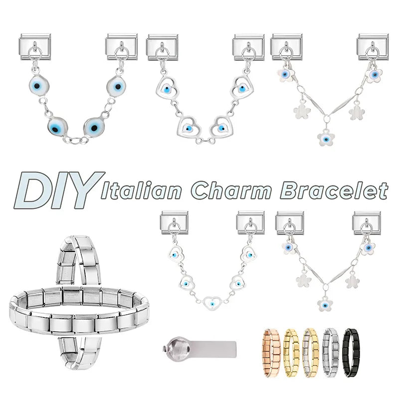Neue Vintage Glitzer Sonne Blume Tulpe Schmetterling Liebe italienische Charm Links passen 9MM Edelstahl Armband Mädchen DIY machen Geschenk