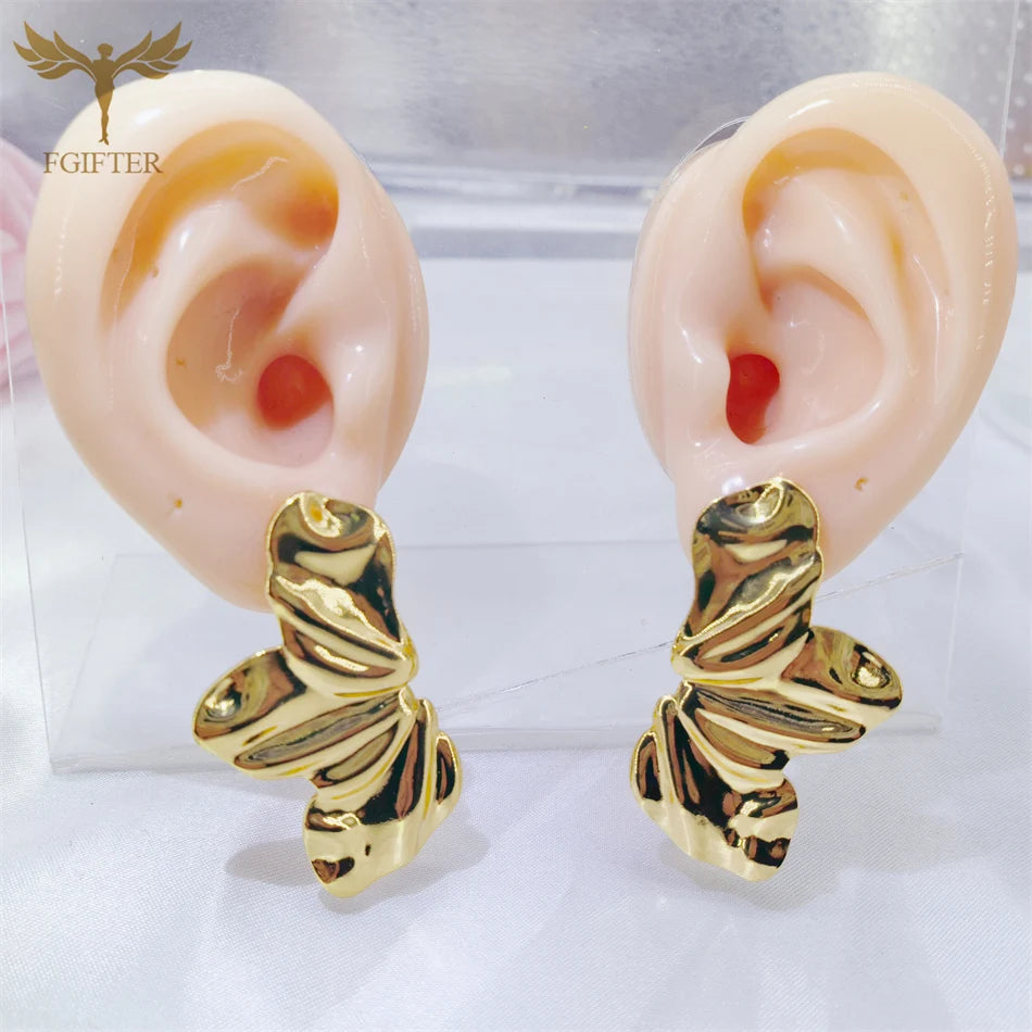 Übertreibung klobige Ohrringe Falten Blume Blatt Design Ohrstecker Frauen goldene Edelstahl Schmuck Accessoires Geschenke für Sie