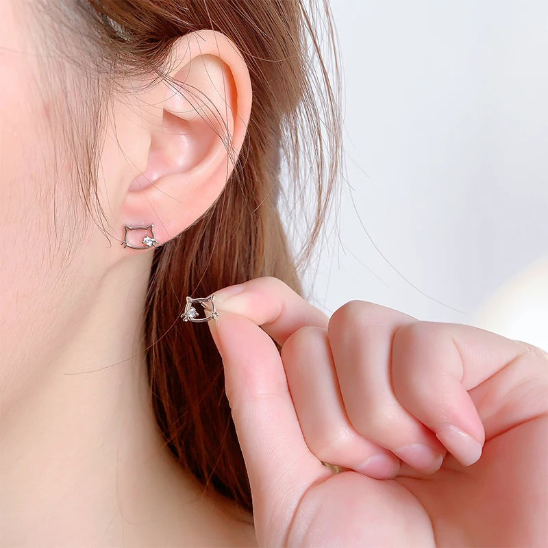 Mode und süße Katze 925 Sterling Silber Schmuck einfache Temperament Zirkon eingelegte hohle Tier Ohrringe E147