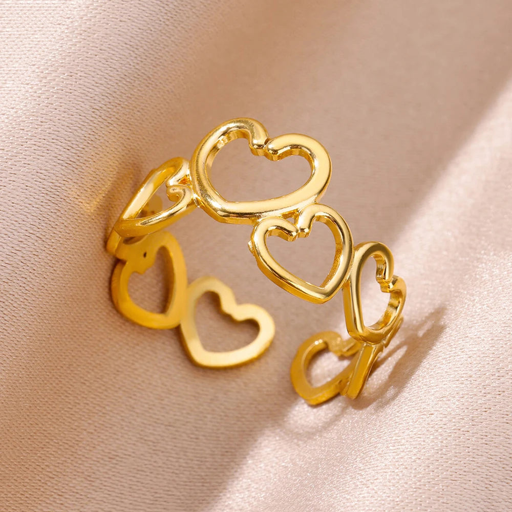 Edelstahl Ringe Für Frauen Männer Gold Farbe Hohl Weit Offenen Ring Weiblich Männlich Mode Hochzeit Party Finger Schmuck Geschenk 2024