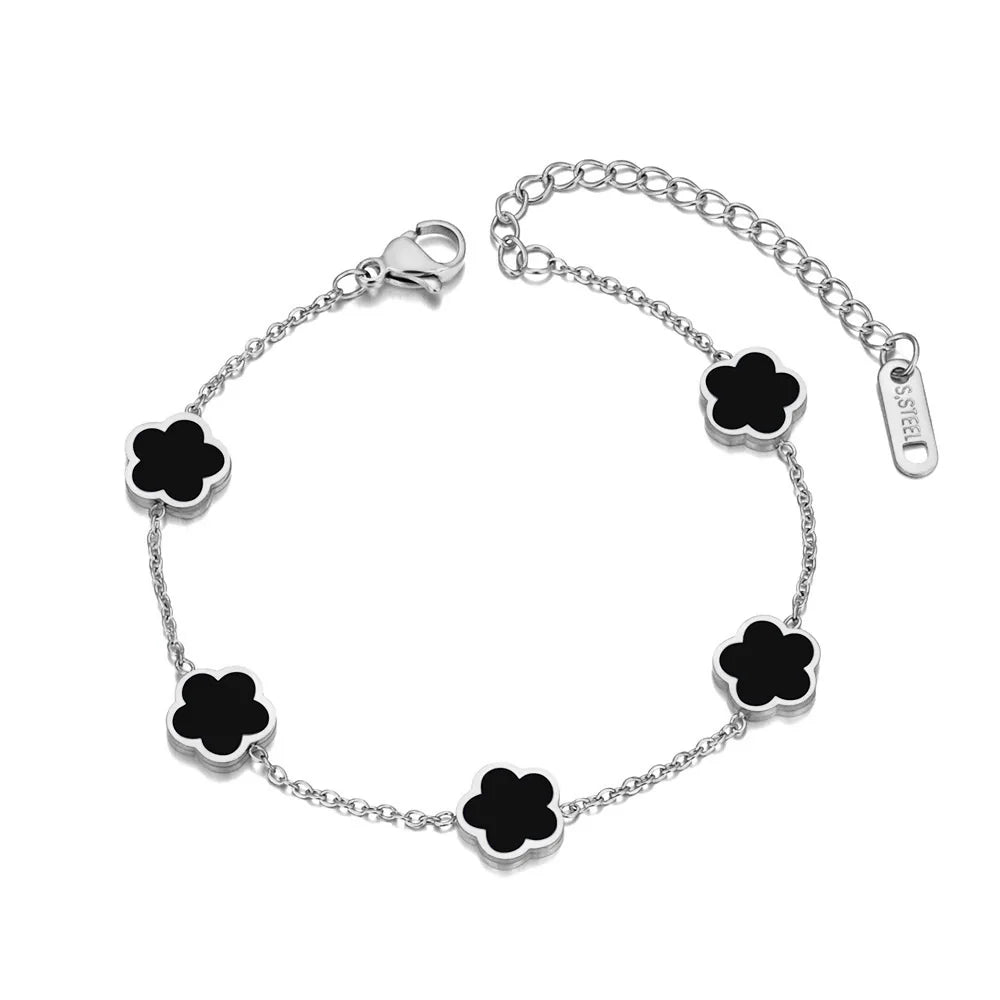 Mode Edelstahl Weiß Schwarz Grün Shell Blume Charme Armbänder Für Frauen Echt Vergoldet Kette Schmuck B23071