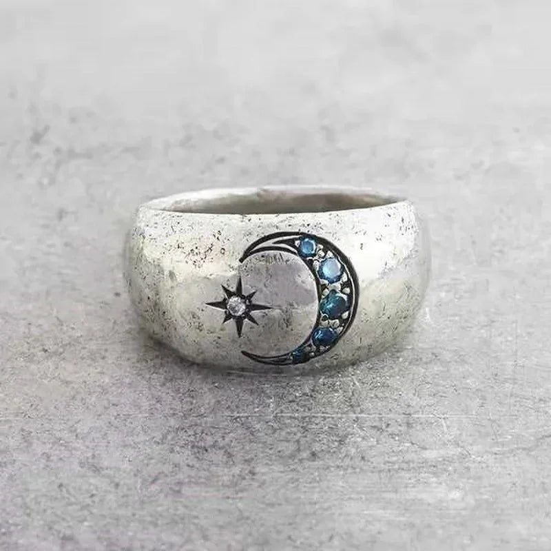 Mode Sonne Mond Ringe Für Frauen Vintage Intarsien Blauen Steine, Verlobung, Hochzeit Ring Schmuck Geschenk Kreative Party Hochzeit