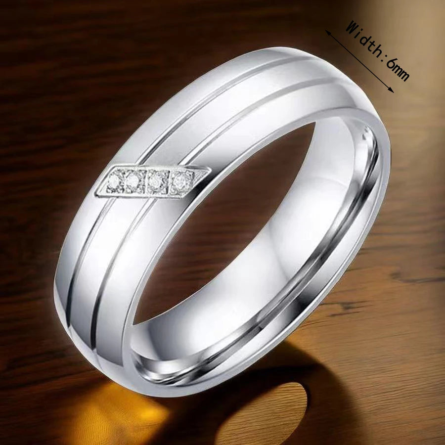 1 Stück Goldton versilberter Edelstahl Titan Ring Kubikzircon Strass Paar Verlobung Hochzeit Schmuck Männer Frauen