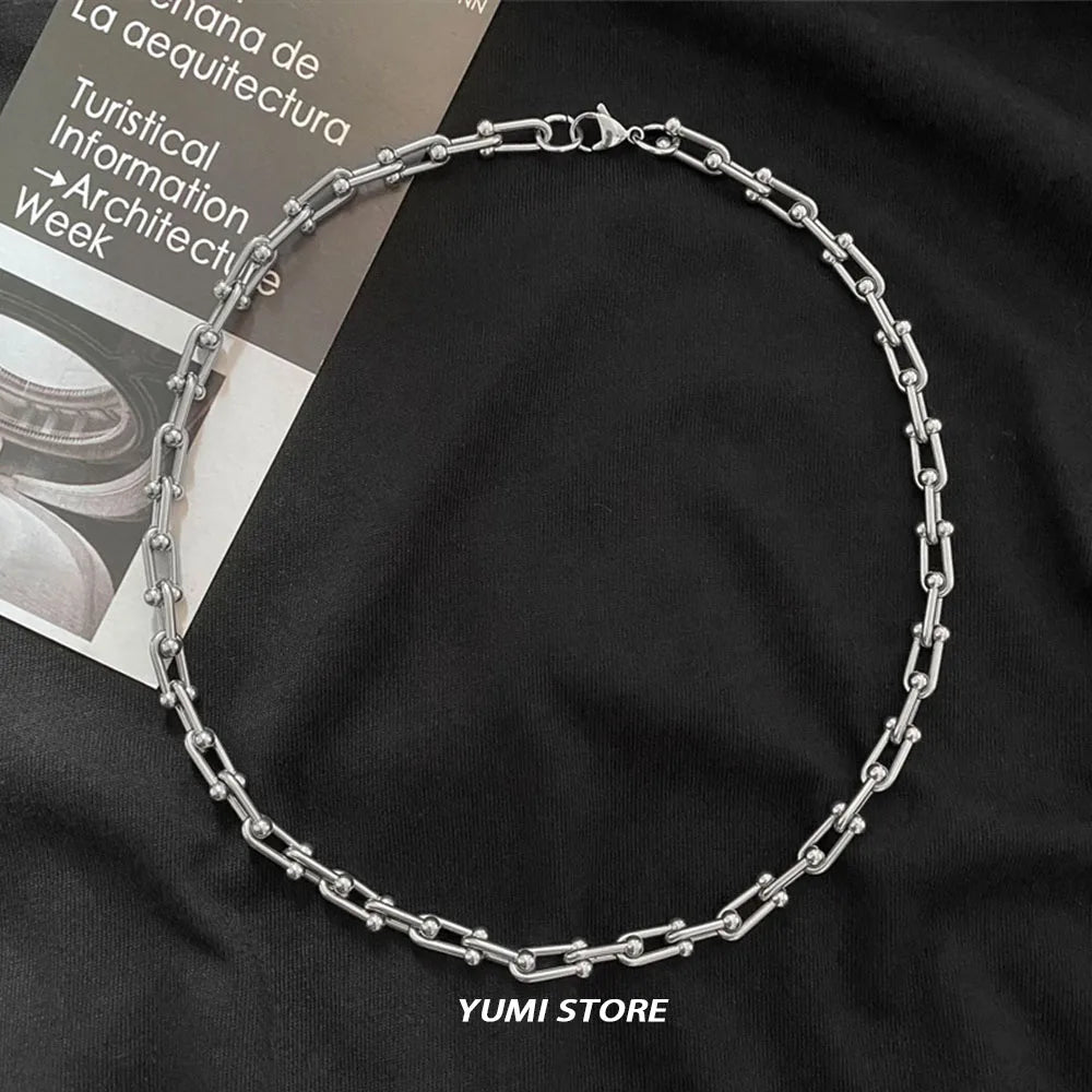 Titan Stahl Geometrische Halskette Für Mann Frau Hip Hop Schlüsselbein Chian Punk Choker Schmuck Straße Kpop Zubehör Großhandel