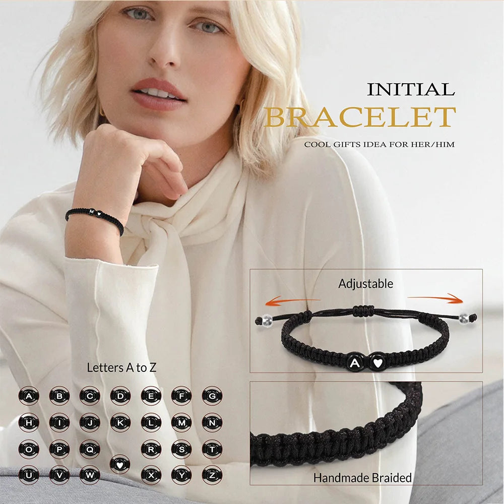 26-Buchstaben-Armbänder für Frauen, Teenager, Mädchen, verstellbare A-Z-Initialen, geflochtene Armreifen, Abschlussfeier, Geburtstagsgeschenke, Schmuck