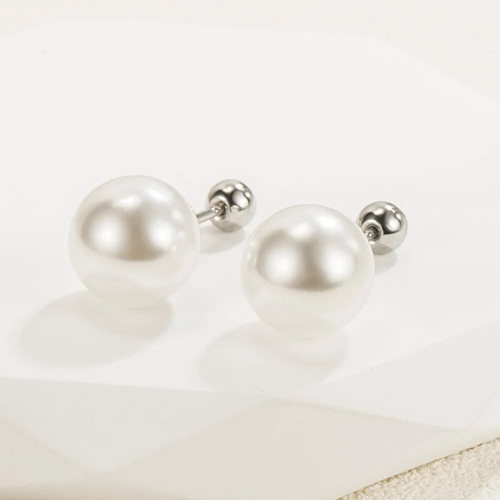 925 Sterling Silber 6 mm/8 mm/10 mm/12 mm Süßwasser-Zuchtperle Knopf Kugel Ohrstecker für Frauen als beste Geschenke Jewerly E007