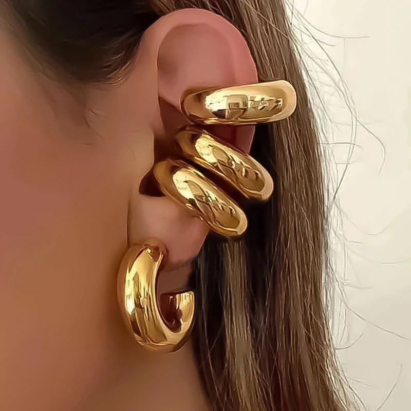 1 Paar glatte Kreis-C-förmige Clip-Ohrringe für Frauen, leicht, ohne Piercing, Knorpel-Ohrmanschette, gold-silberfarbene Ohrringe