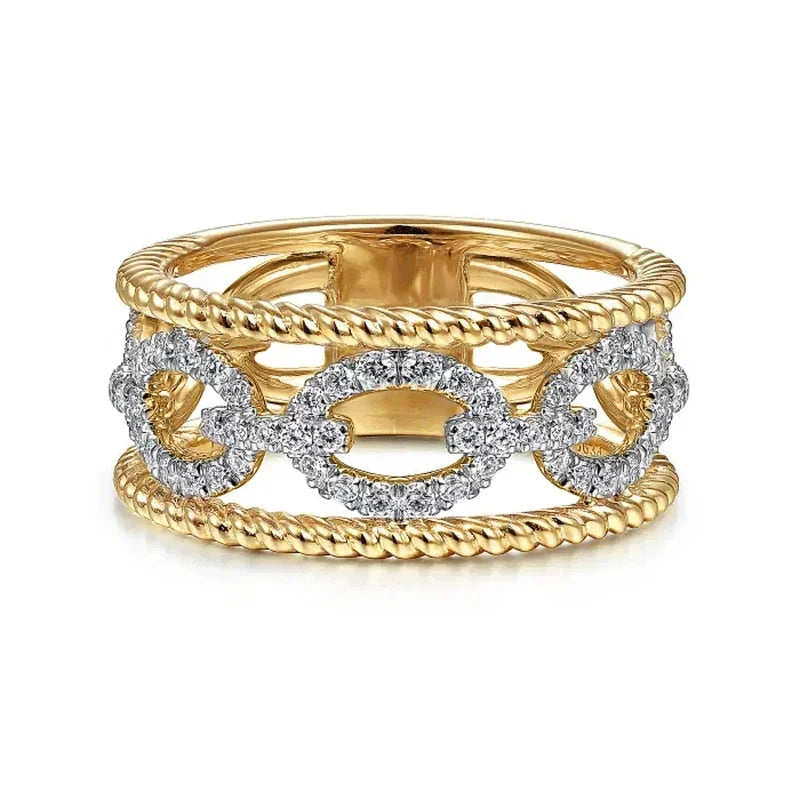 Huitan Luxuriöse Ringe mit zweifarbigem Design, wunderschönes ausgehöhltes Fingerzubehör für Frauen, zarter Schmuck für Verlobungsfeier