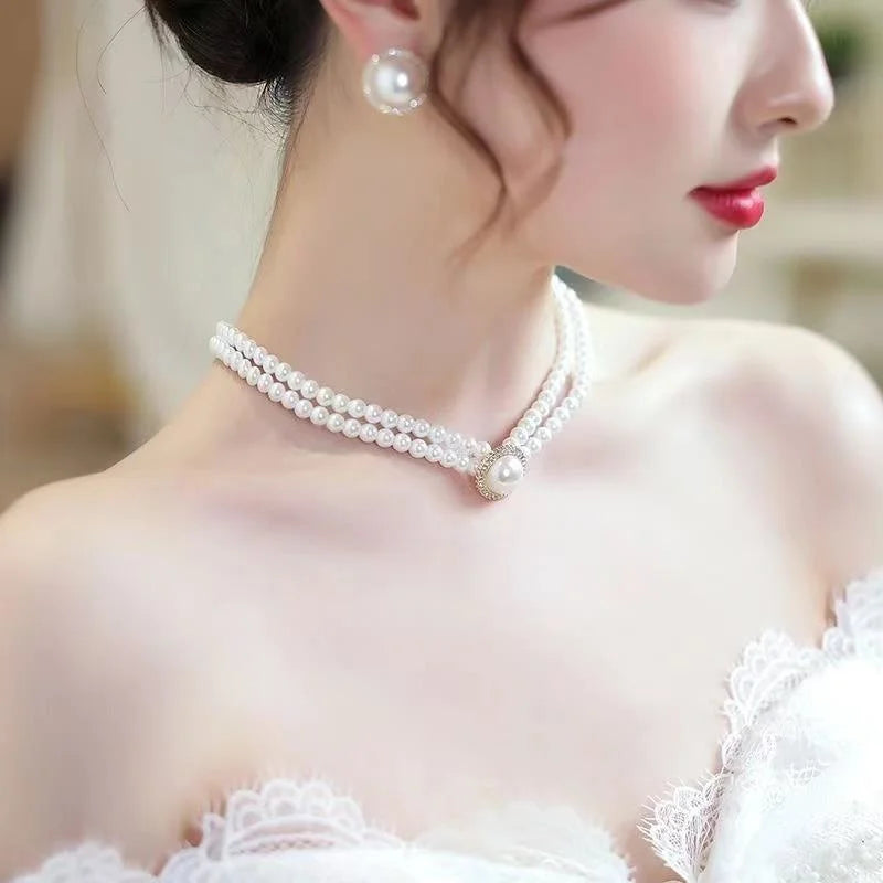 Neue Barock Perle Choker Halskette für Frauen Luxus Hochzeits feier drei schicht ige Perlen Halskette Torques Damen trend igen Schmuck Geschenk