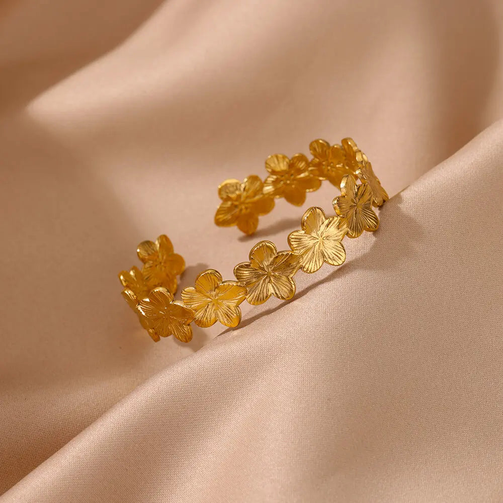 Vintage Blume Armreifen Für Frauen Gold Farbe Edelstahl Blume Armreifen Armbänder Femme Schmuck Party Geschenk pulseras