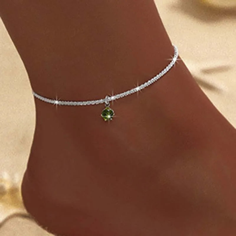 Funkelnde dünne Kette Fußkettchen für Frauen Zirkon Herz Kreuz Anhänger Doppelschicht Armband am Bein Fuß trendiger Sommer Strand Schmuck