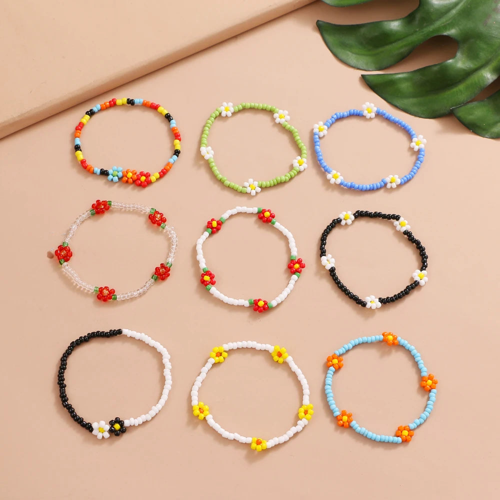 FNIO Neues Perlen-Fußkettchen, Samenperlen, verstellbar, buntes Blumen-Knöchelarmband am Bein, trendiger Schmuck für Frauen