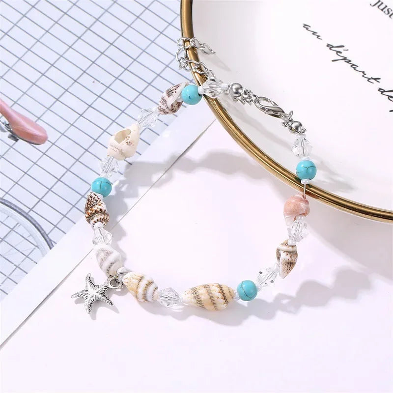 Böhmisches Imitation Muschelperlen-Armband für Frauen, Seestern, Schildkröte, gewebtes Seil-Armband, handgefertigt, Freundschaft, Strand, Urlaub, Schmuck