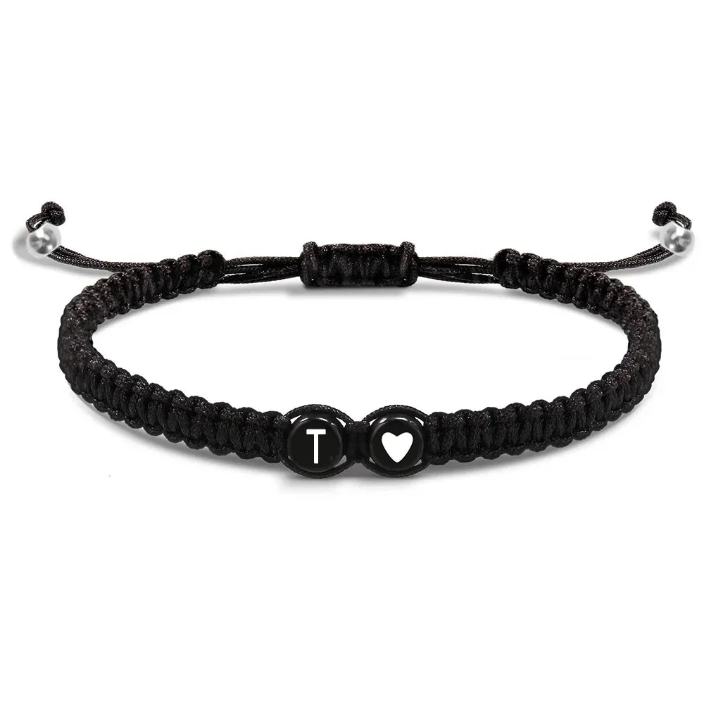 Trendiges schwarzes 26-Buchstaben-geflochtenes Armband, handgefertigt, verstellbares Seil, gewebtes Armband, Handgelenkschmuck, Accessoires, Paar-Geschenk
