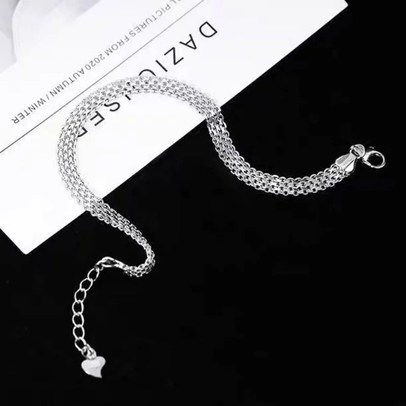 925 Sterling Silber Armbänder Mesh Kette für Frauen Männer Hochzeit Dame Edler Hübscher Schmuck Mode Schöne Kette 20 cm 8 Zoll