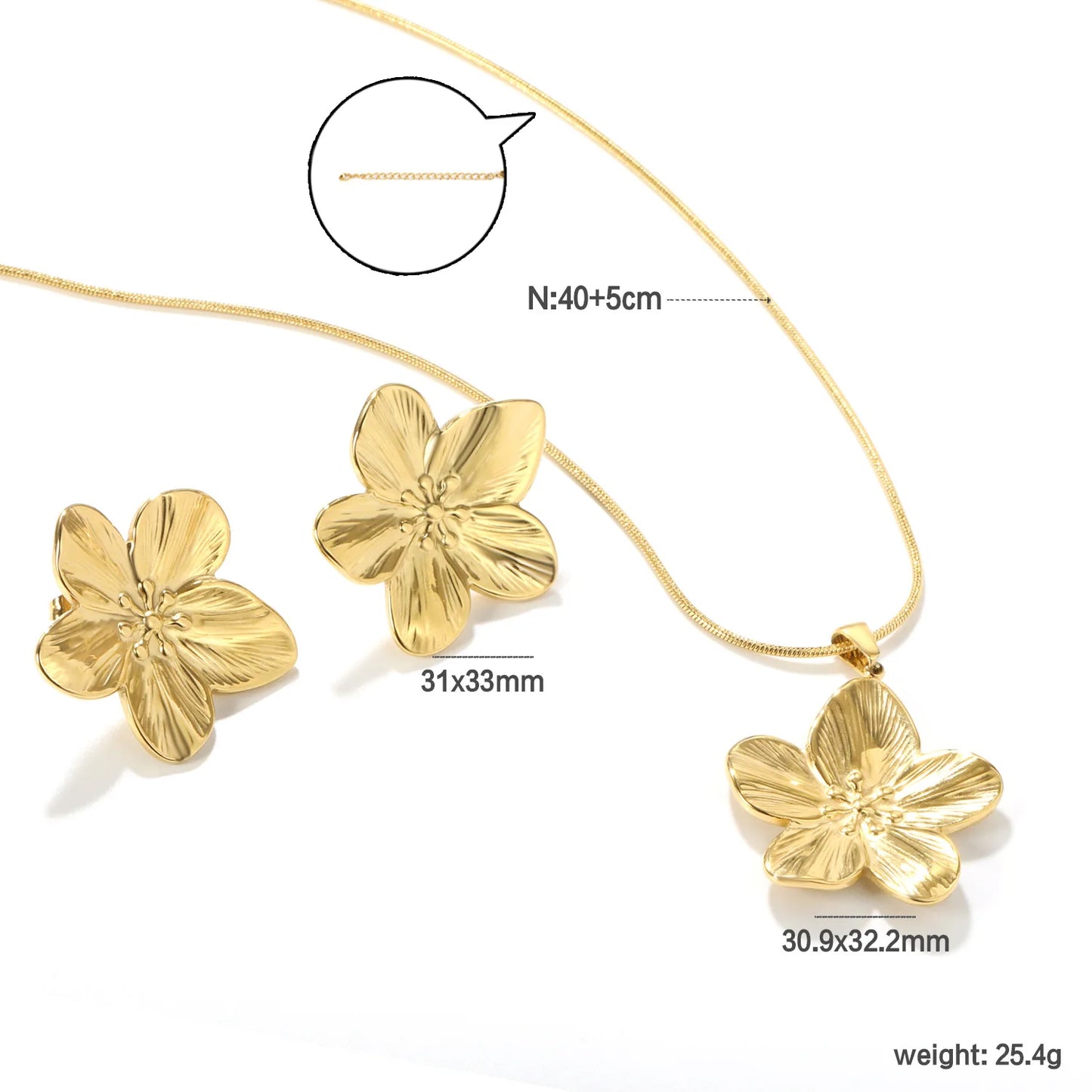 Vierblättriges Kleeblatt für Damen, Halskette, Armband, Ohrringe, Edelstahl, flache Schlangenkette, Halsband für Damen und Mädchen, Modeschmuckset