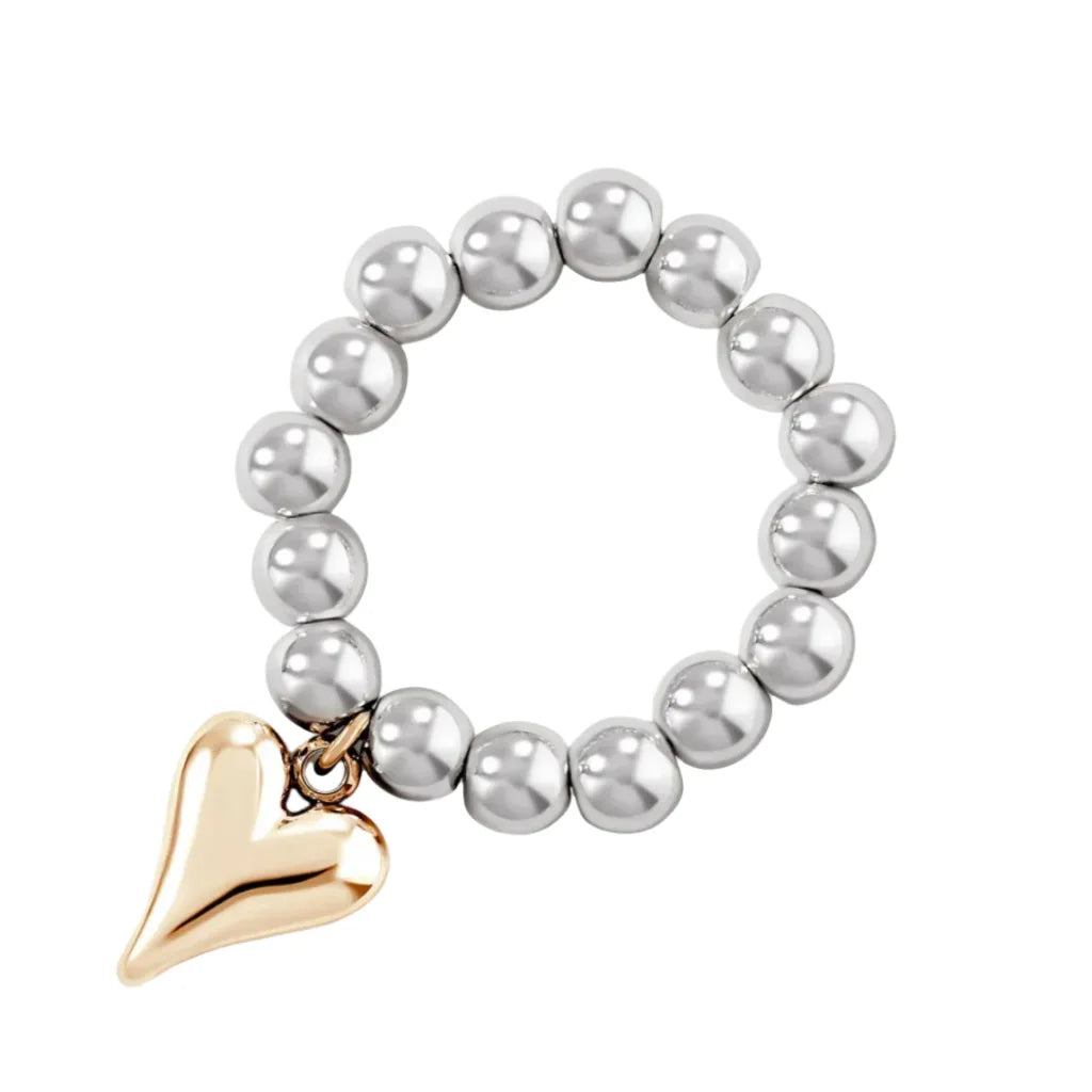 LATS Kreative handgemachte Perlen Bungee-Seil Liebe Herz Anhänger Ringe für Frauen Mädchen Silber Farbe CCB Perle verstellbare Ring Schmuck