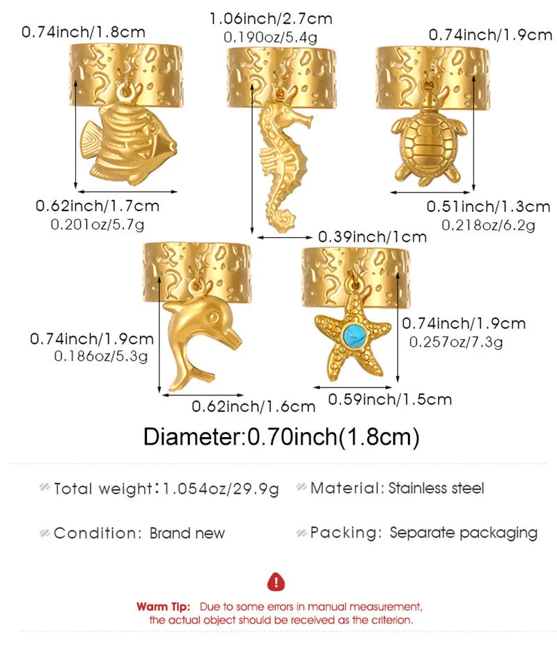Mode Meer Tier Anhänger Ring für Frauen Runde Geometrische Joint Schmuck Mädchen Urlaub Edelstahl Charme Ringe Großhandel