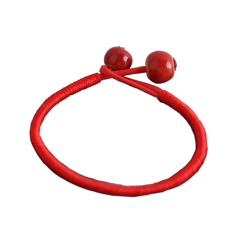 Tibetisch-buddhistische Glücksbringer-Keramik-rote Perlenarmbänder, Armreifen für Frauen, handgefertigte Knoten, Faden, Schnur, Seil, Armbänder, Schmuck
