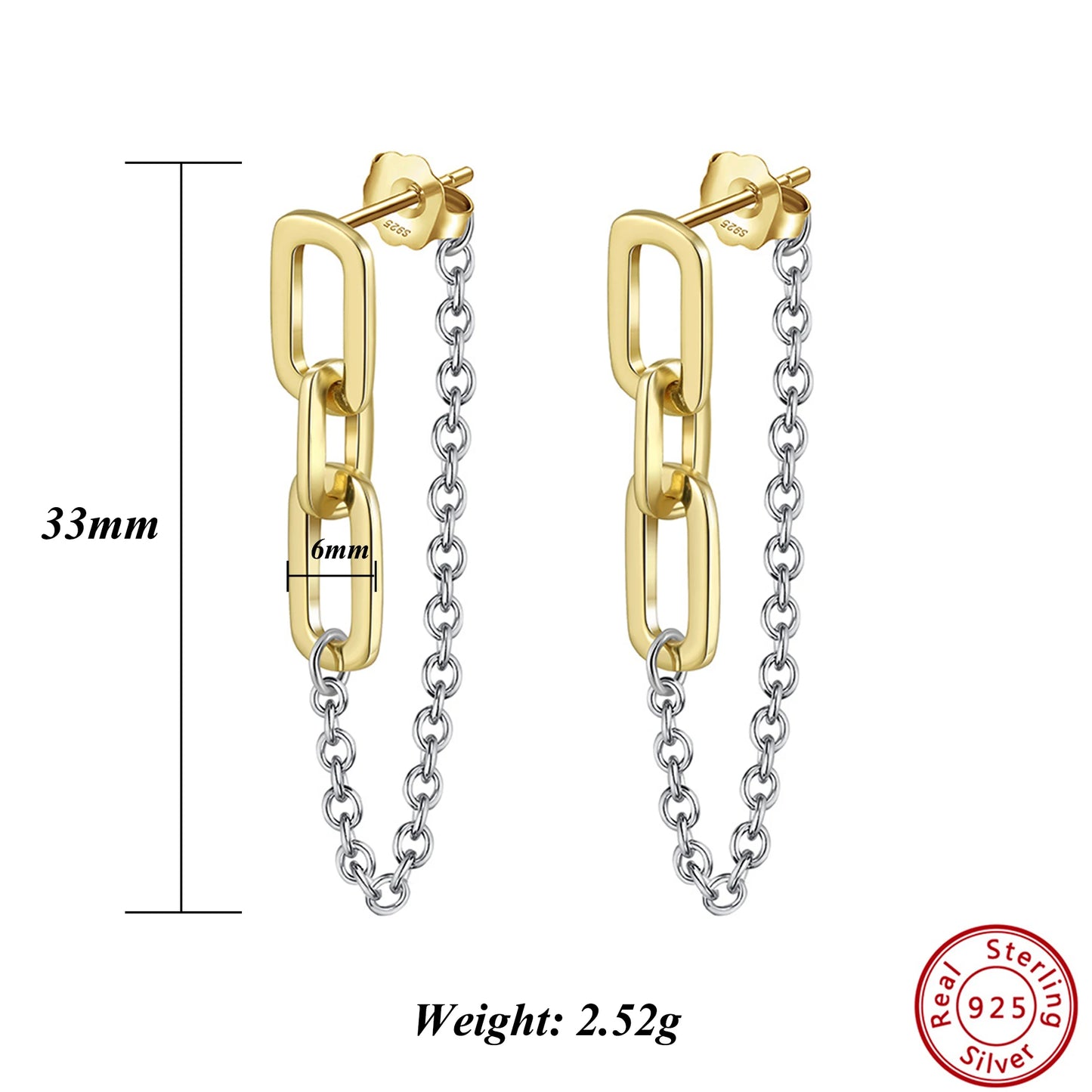 ORSA JEWELS S925 Silber Ohrhänger O-Kette & Büroklammer Kette Design Minimalismus Stil Ohrschmuck Edlen Schmuck Geschenk APE143