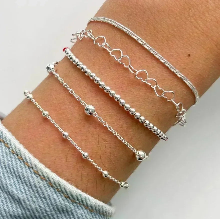 5 teile/satz Mode Silber Farbe Herz Perlen Kette Armbänder für Frauen trend ige geometrische Armbänder Set Party Schmuck Accessoires