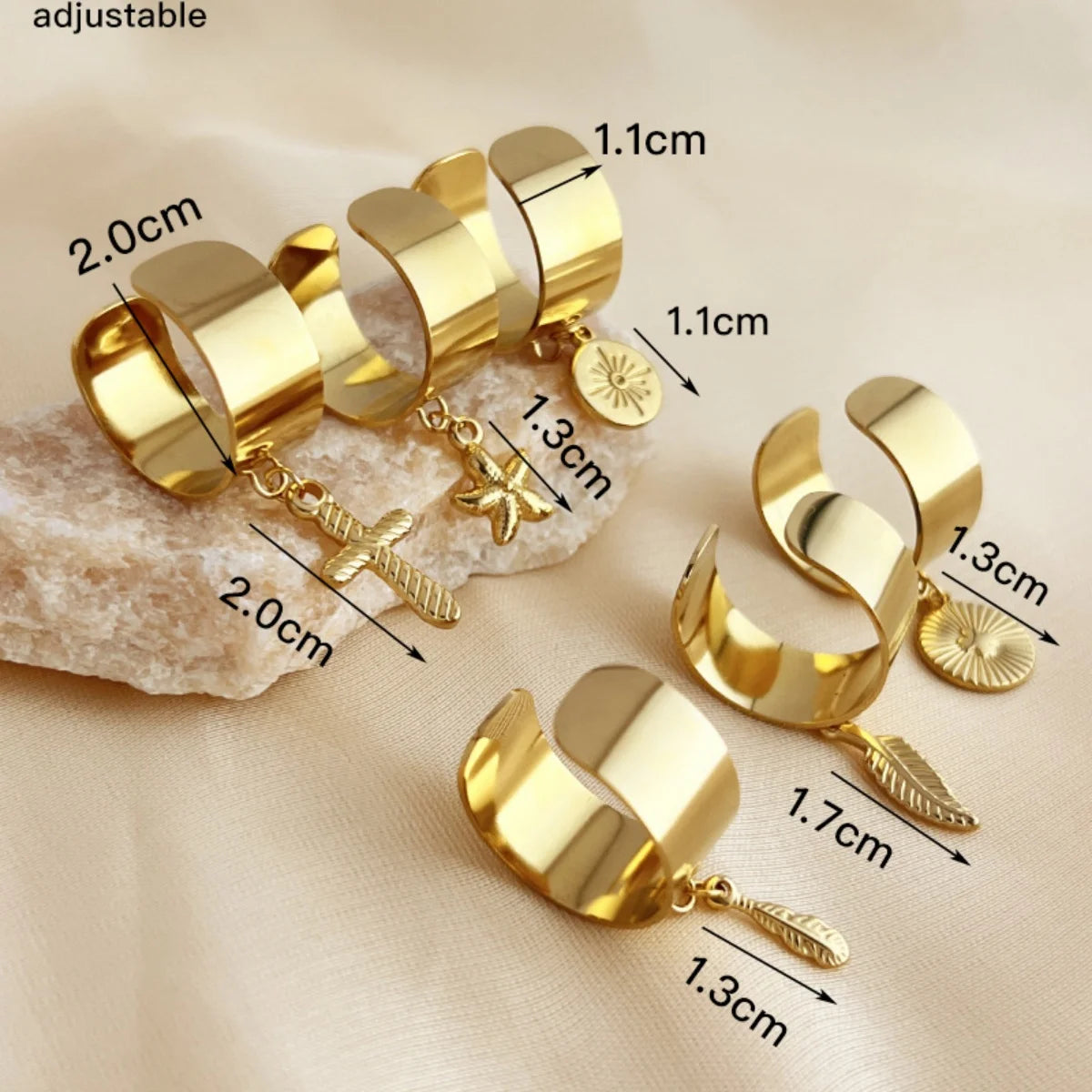 Punk Chunky Edelstahl Anhänger Ringe Für Frauen Männer Licht Luxus Geometrische Sonne Seestern Feder Blatt Öffnung Ringe Schmuck
