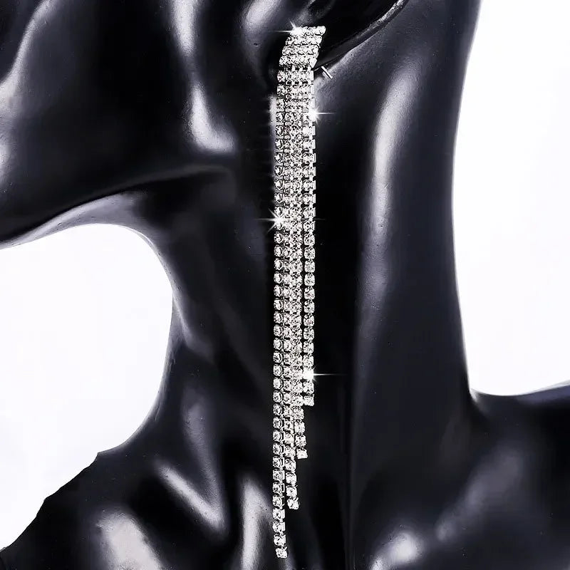 Neue Luxus Voller Strass Kristall Lange Quaste Ohrringe für Frauen Braut Glänzende Tropfen Ohrringe Party Hochzeit Schmuck Geschenke