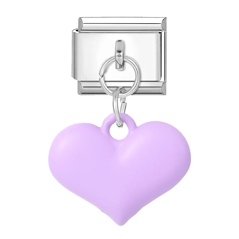 Lila Rosa Blau Schleife Knoten Herz Muschel Muschel Anhänger Italienischer Charm Link Fit 9MM Armband Edelstahl Männer Frauen DIY Herstellung