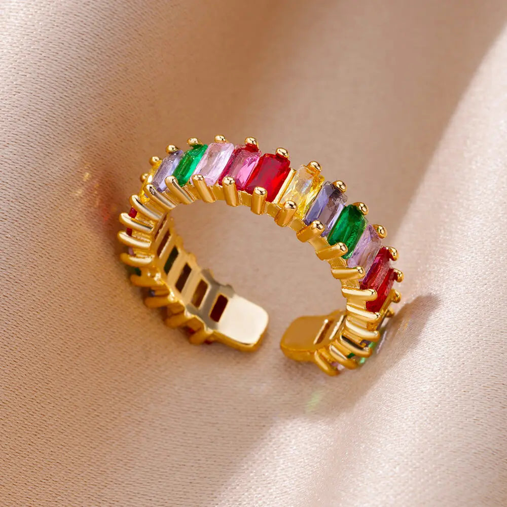 Farbige Kubikzircon Quadrat Ringe Für Frauen Männer Edelstahl Gold Farbe Kristall Hochzeit Ring Luxus Schmuck Geschenk bague femme