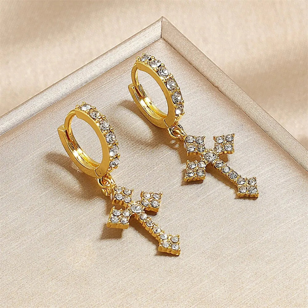 Klassische Cross Point-Drill Kristall austauschbare exquisite weiße Farbe Ohrringe für Frauen Männer HipHop Party Schmuck Geschenke