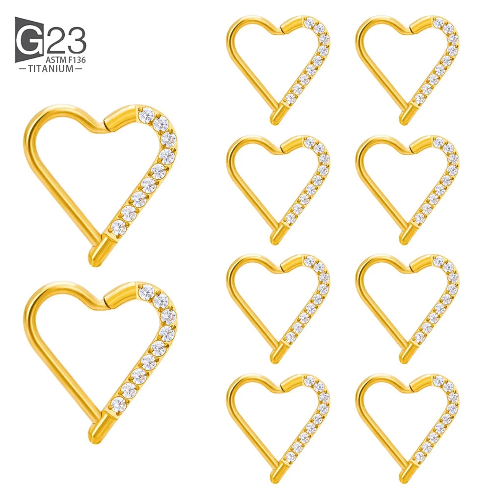 10 Stück ASTM F136 Titan Daith Herz Ohrring Hoop Knorpel Tragus Helix Ringe Scharniersegment Hoop mit klarem CZ
