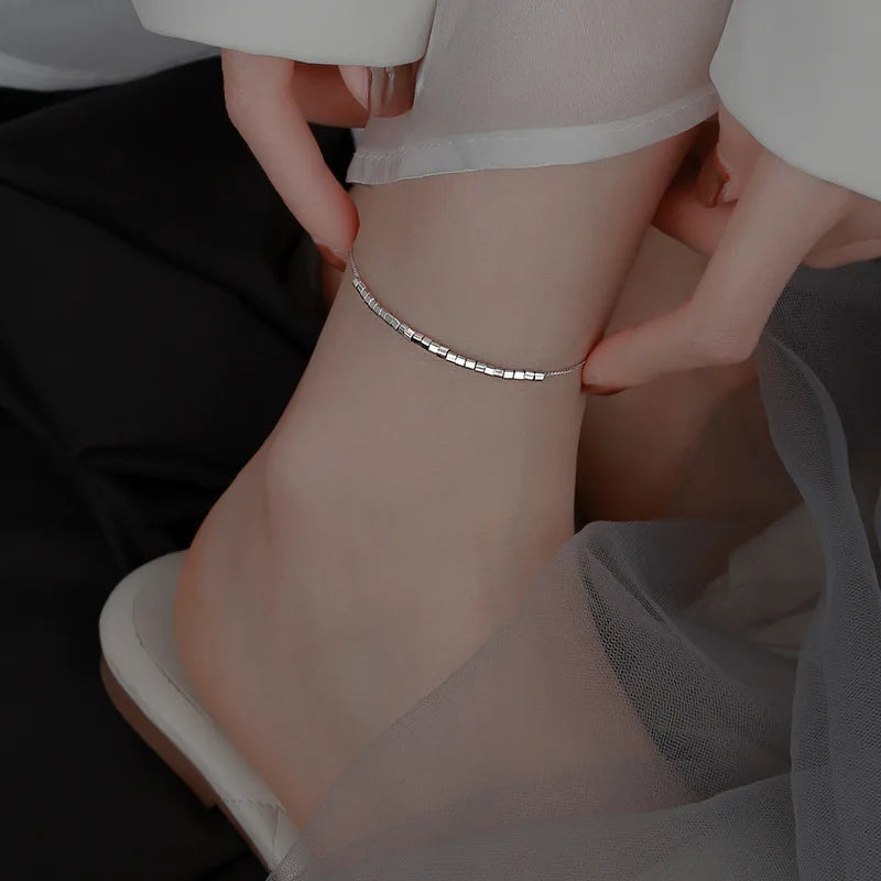 Fußkettchen aus 925er-Sterlingsilber, schillernde Kette, klare CZ, geometrisch, elegant, für Frau und Mädchen, Modeschmuck, Geschenk, Dropship-Großhandel