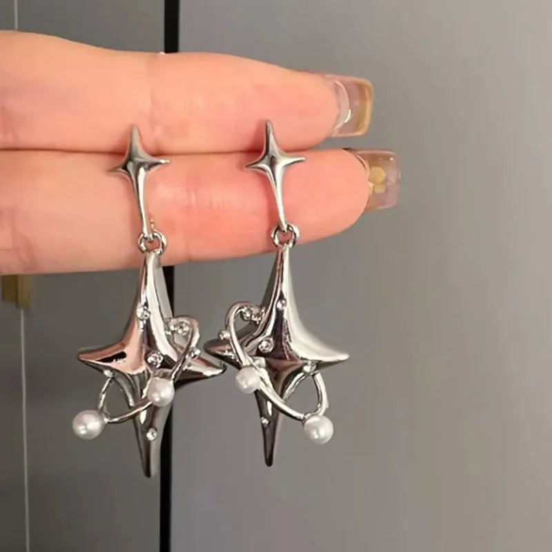 Einfache Silber Farbe Stern Ohrringe für Frauen Opal Stein Herz Creolen Punk Y2K Nette Tägliche Tragen Schmuck Party Geschenke