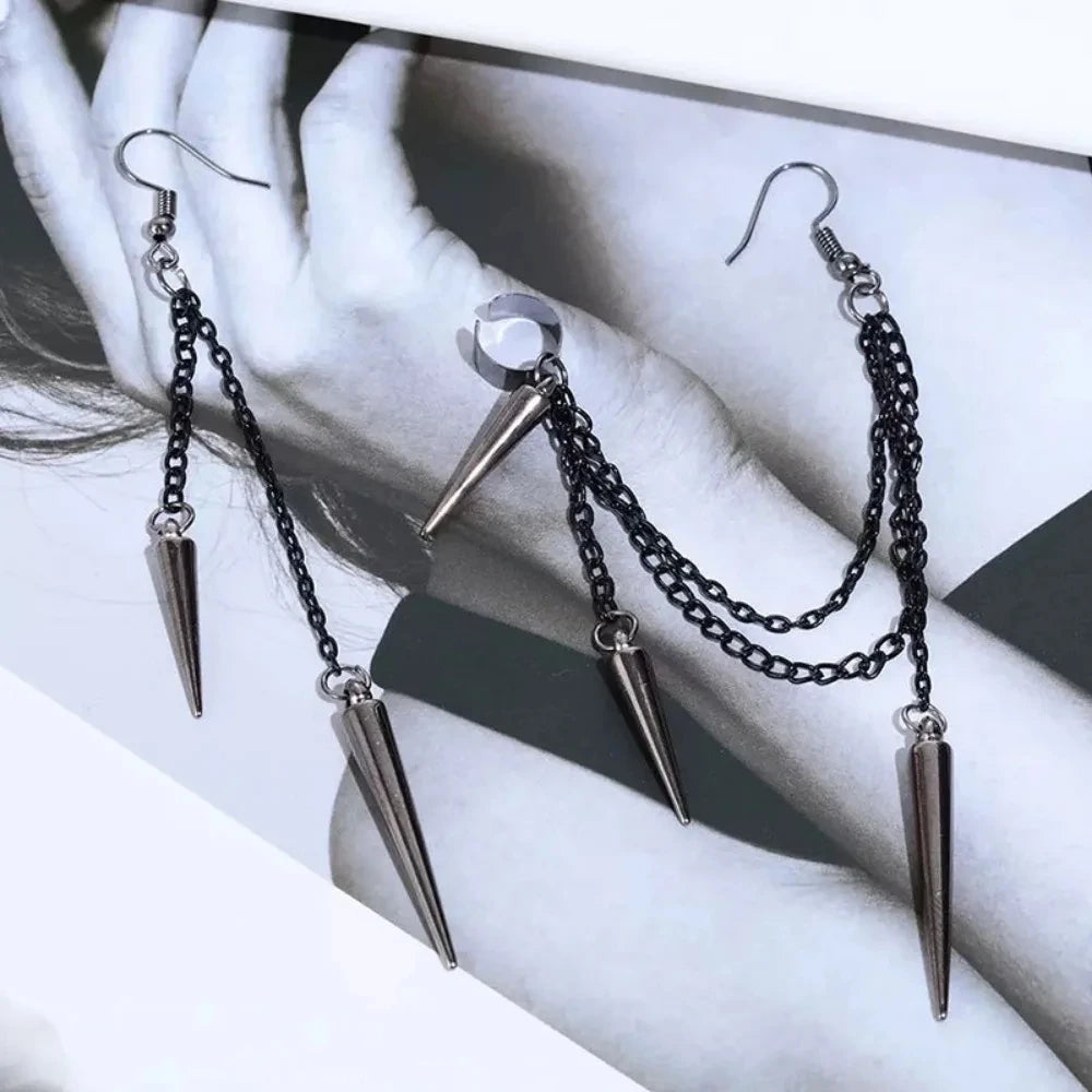 Neue Mode Kreative Trend männer Retro Schwarz Quaste Lange Kette Punk Ohrringe Hip Hop Nieten Ohrringe Weibliche Gothic Partei schmuck