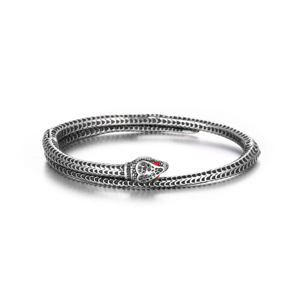 Gothic Vintage Wikinger Schlange Armband mit rotem Stein für Männer Frauen Edelstahl Punk Rock Tier Armreifen Modeschmuck Geschenke
