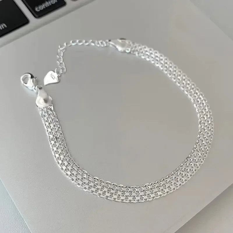 925 Sterling Silber Armbänder Mesh Kette für Frauen Männer Hochzeit Dame Edler Hübscher Schmuck Mode Schöne Kette 20 cm 8 Zoll