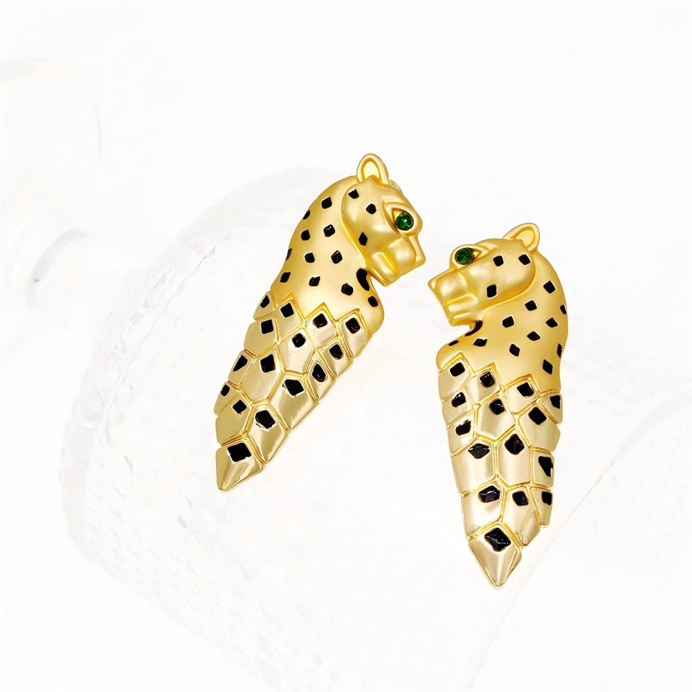 GZJPEI Übertreiben Sie großes Schmuckset, afrikanische Goldfarbe, Leoparden-Halskette, Armband, schicker großer Ohrring, Ring, Mode, Party-Geschenk