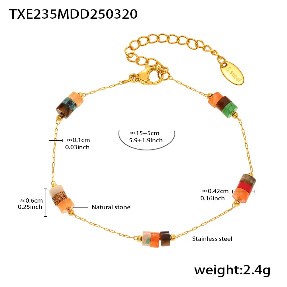 Liora No Anlauffarben Stein Halskette Armbänder Für Frauen Edelstahl Dünne Kette Schmuck Sets PVD Vergoldet Frauen Schmuck