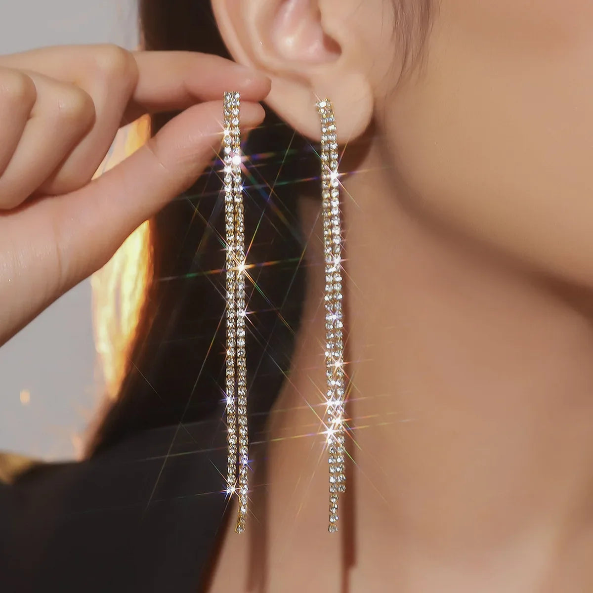 TREAZY Einfache Strass Kristall Quaste Lange Ohrringe für Frauen Glänzende Hochzeit Party Hängen Baumeln Ohrringe Braut Brincos