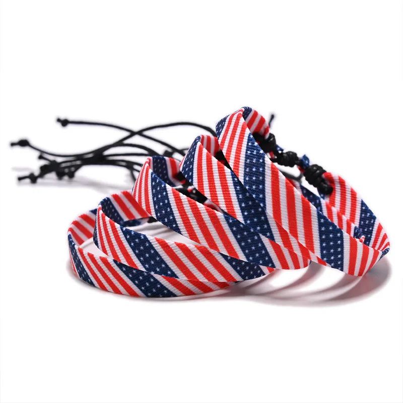 Handgefertigtes geflochtenes Stoffarmband mit USA-Nationalflagge, Webarmband zum Amerika-Unabhängigkeitstag, verstellbare Größe, Urlaubssouvenir